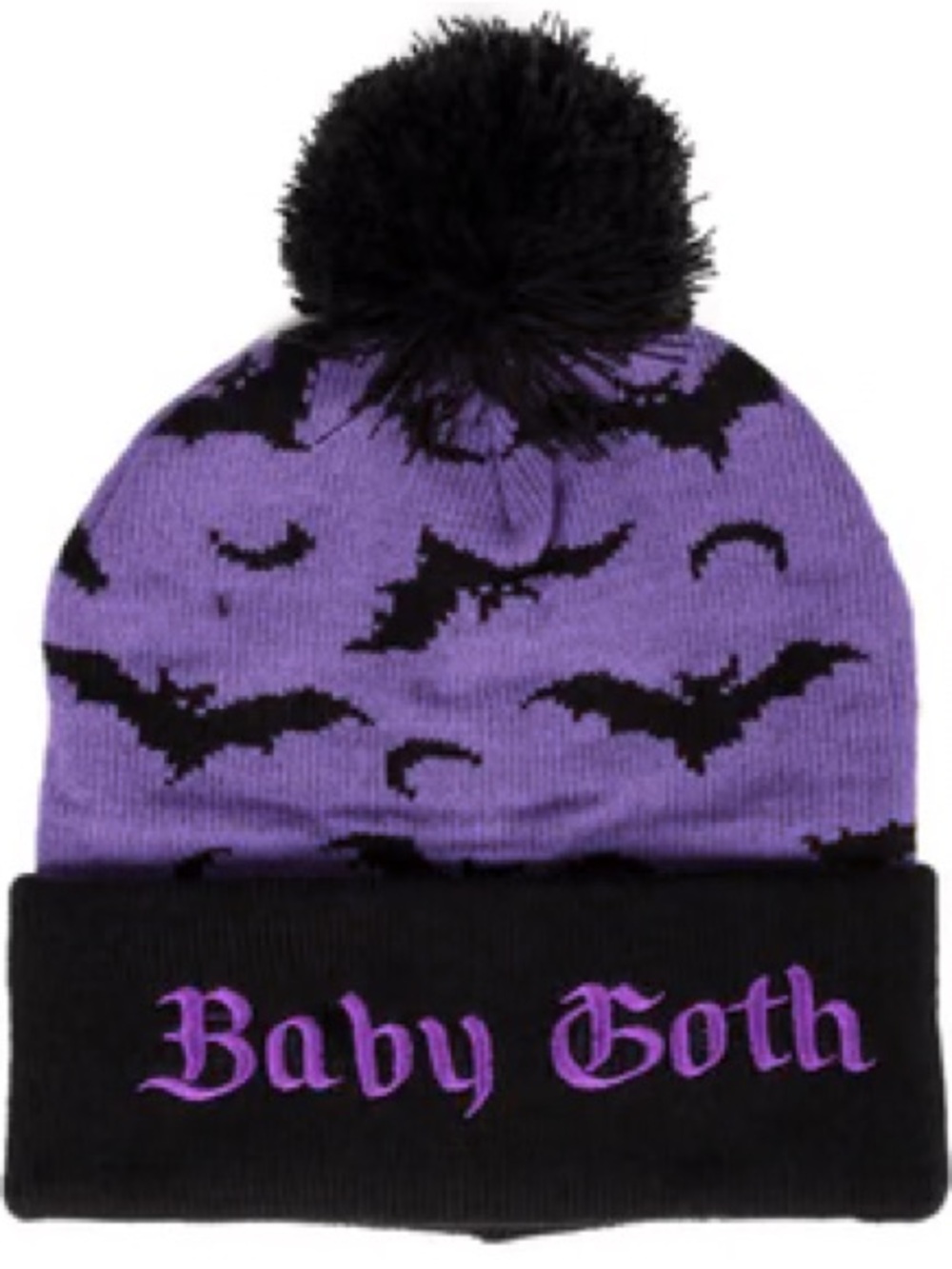 Too Fast Purple & Black Baby Goth Pom Beanie